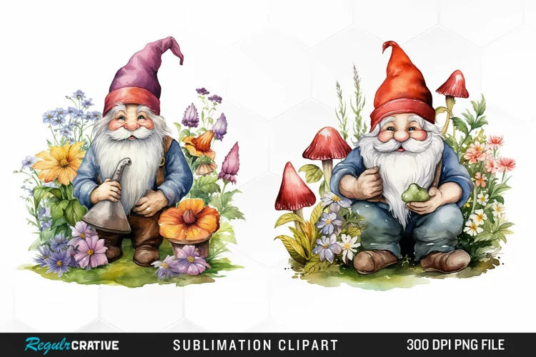 Garden Gnome Watercolor Clipart