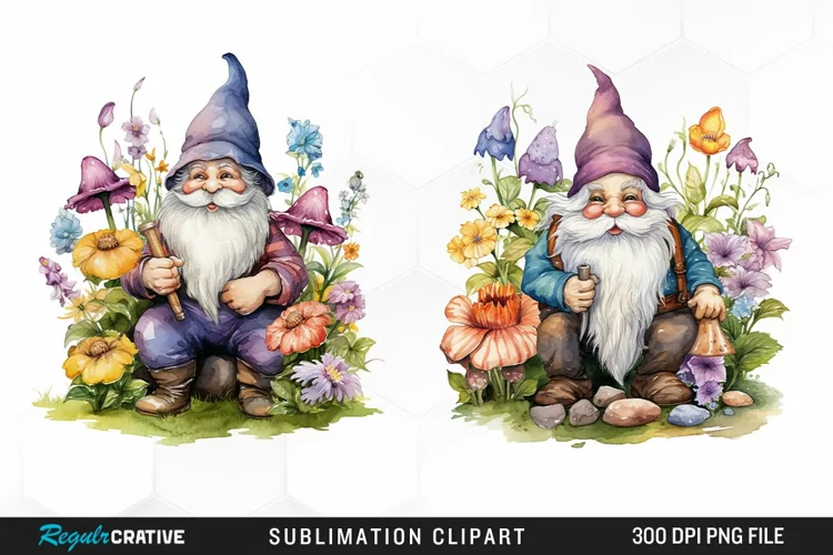 Garden Gnome Watercolor Clipart