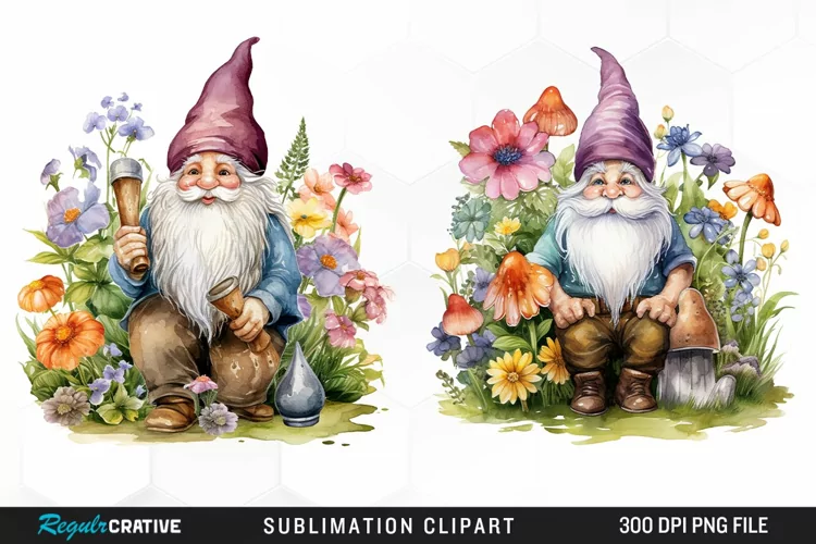 Garden Gnome Watercolor Clipart