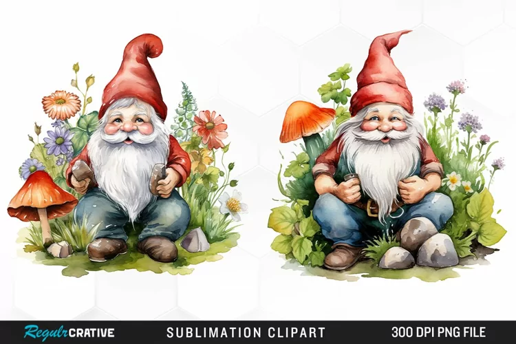 Garden Gnome Watercolor Clipart