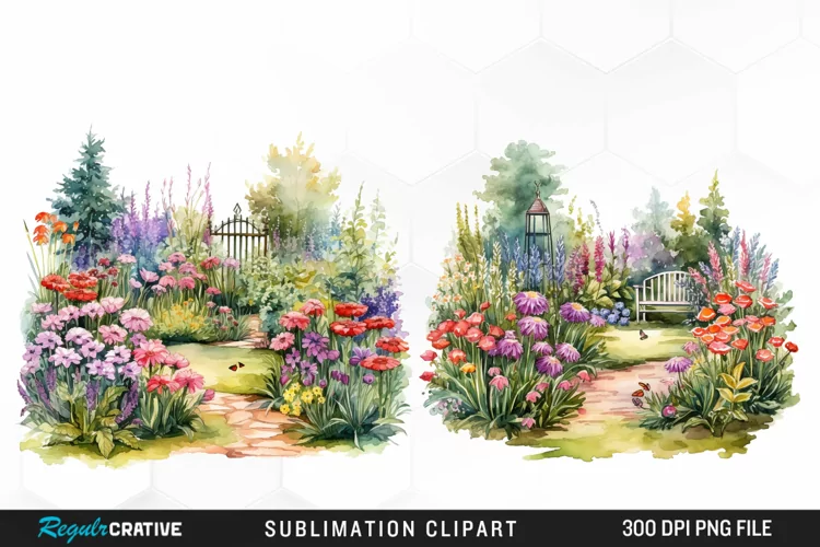 Watercolor Garden Lawns Exquisite Clipart