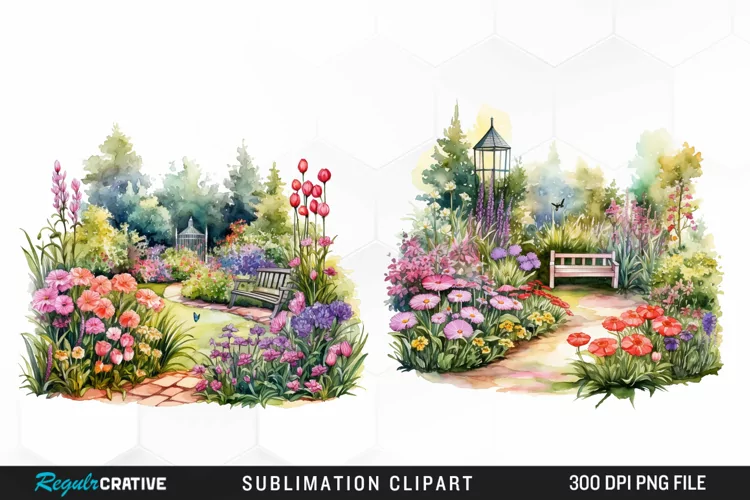Watercolor Garden Lawns Exquisite Clipart