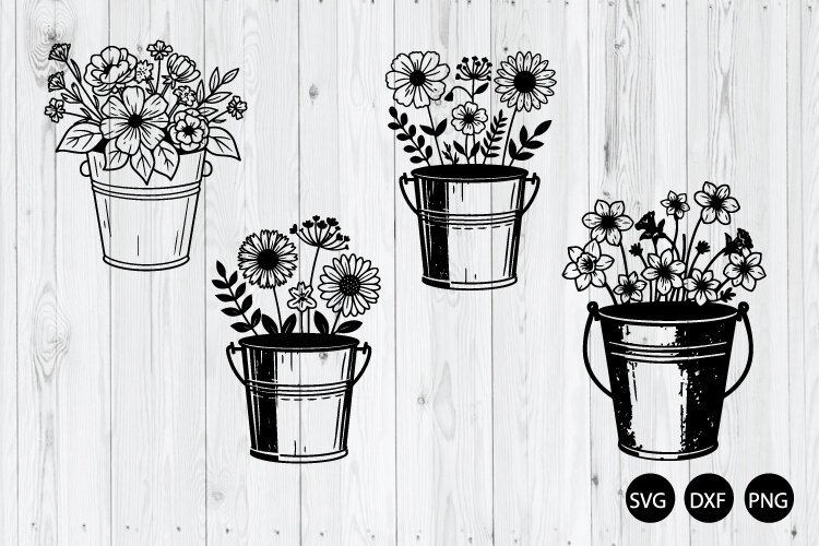 Garden Pail with Flowers SVG, Gardening SVG, Flower Pot SVG example image 1