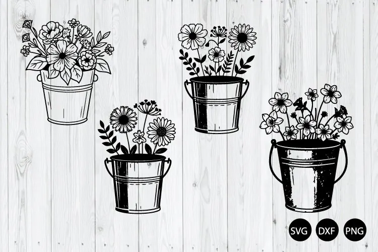 Garden Pail with Flowers SVG, Gardening SVG, Flower Pot SVG