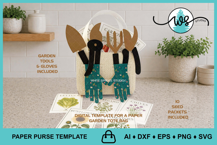 Garden Paper Purse and Tools, Gift Box Seed Packets