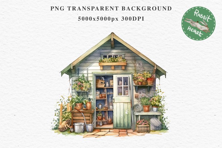 Garden Whimsical Shed Floral Clipart PNG Scrapbooking Files