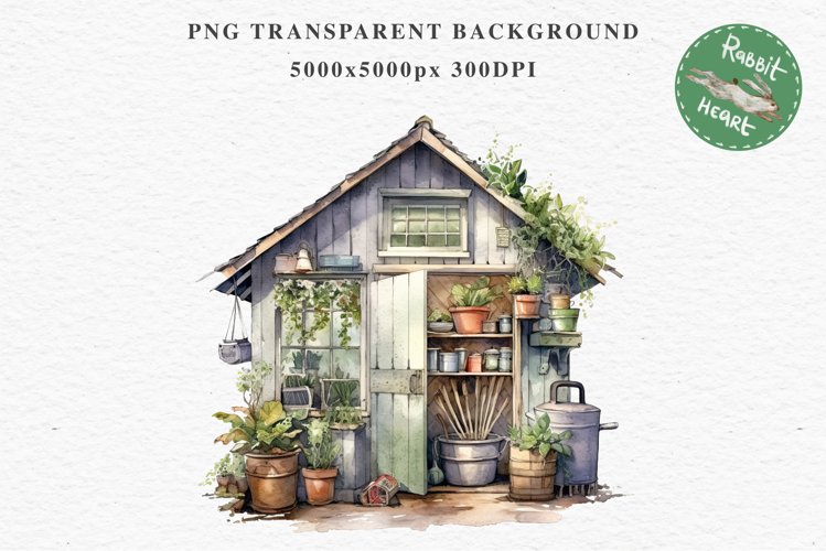 Garden Whimsical Shed Floral Clipart PNG Scrapbooking Files