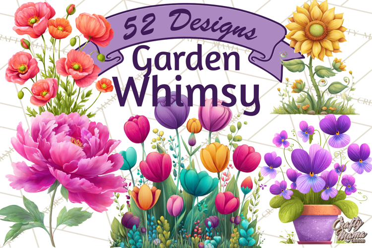 Whimsical Flowers & Plants Clip Art PNG, Garden Floral Png