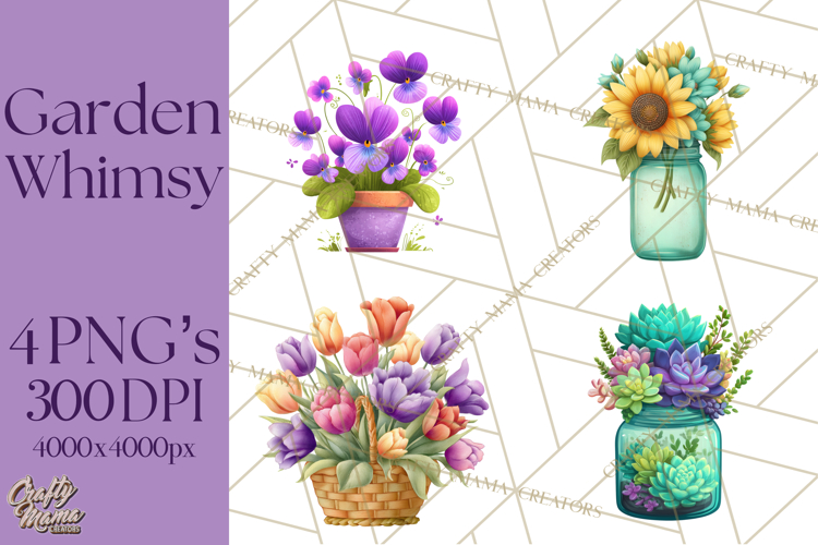 Whimsical Flowers & Plants Clip Art PNG, Garden Floral Png