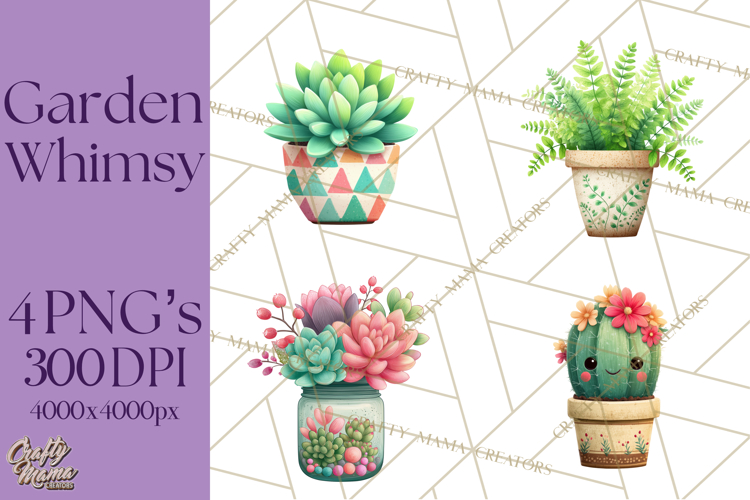Whimsical Flowers & Plants Clip Art PNG, Garden Floral Png