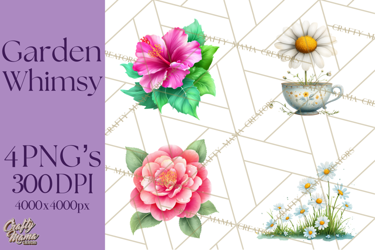 Whimsical Flowers & Plants Clip Art PNG, Garden Floral Png