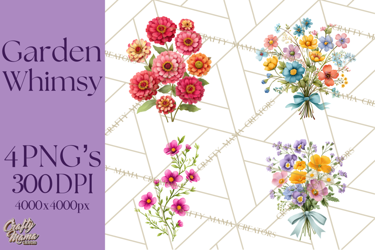 Whimsical Flowers & Plants Clip Art PNG, Garden Floral Png