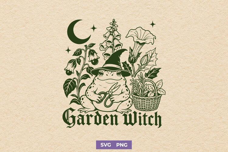 Garden Witch SVG PNG, Frog Witch Poisonous Plant Botanical example image 1