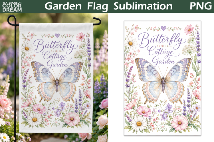 Butterfly Cottage Garden Flag | Floral Butterfly Sublimation