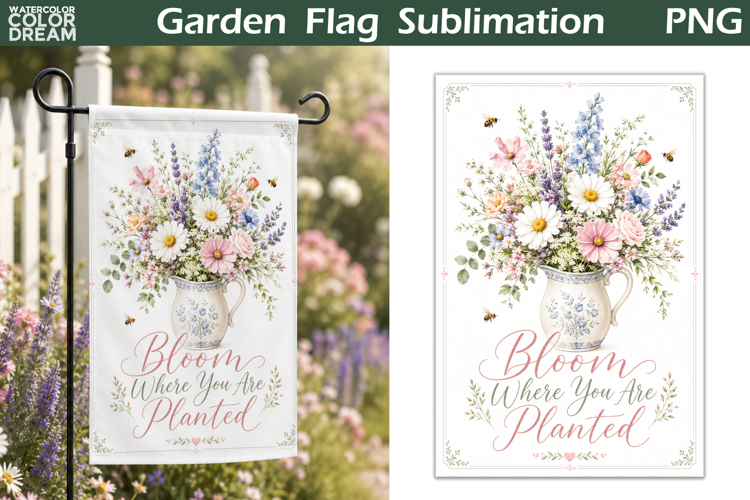 Bloom Garden Flag | Floral Pitcher Sublimation