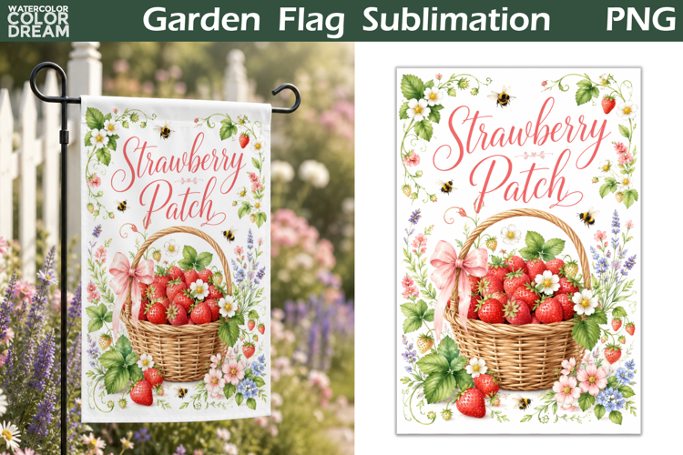 Strawberry Patch Garden Flag | Strawberry Basket Porch Decor