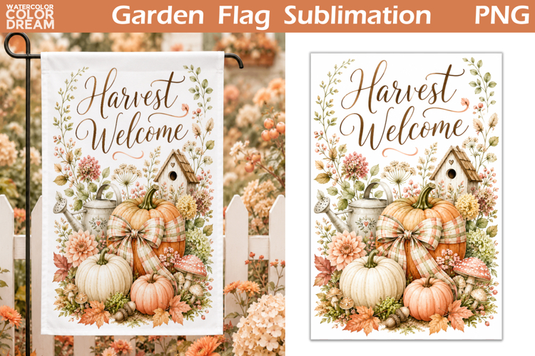 Harvest Welcome Garden Flag | Autumn Pumpkin Sublimation