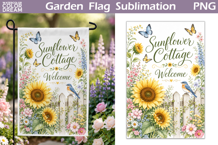 Sunflower Cottage Garden Flag | Floral Sublimation PNG