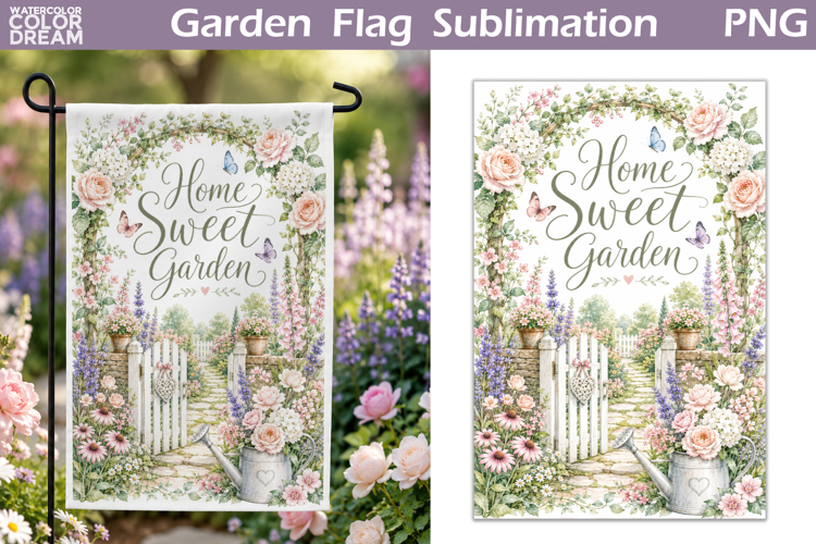 Home Sweet Garden Flag | Floral Sublimation PNG