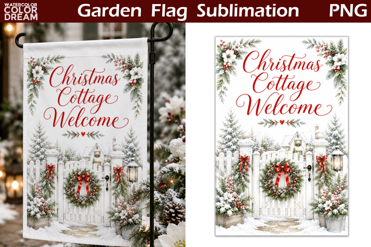 Christmas Cottage Flag | Winter Sublimation PNG