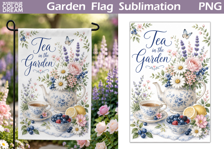 Tea In The Garden Flag | Floral Sublimation PNG
