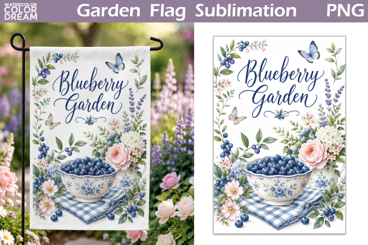 Blueberry Garden Flag | Floral Sublimation PNG