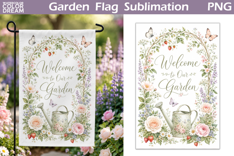 Welcome Garden Flag | Floral Sublimation PNG