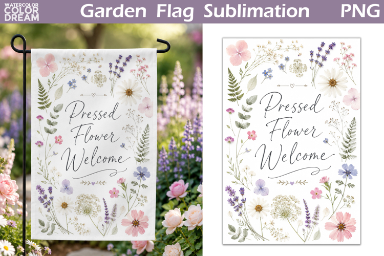 Pressed Flower Flag | Floral Sublimation PNG
