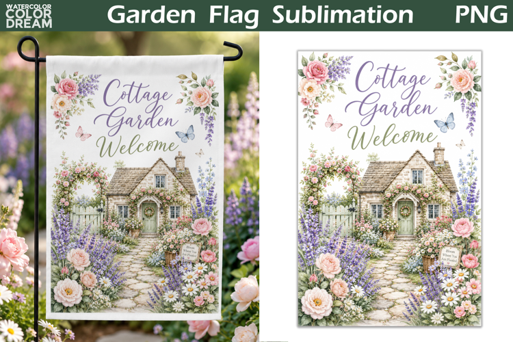 Cottage Garden Welcome Flag | Floral House Sublimation
