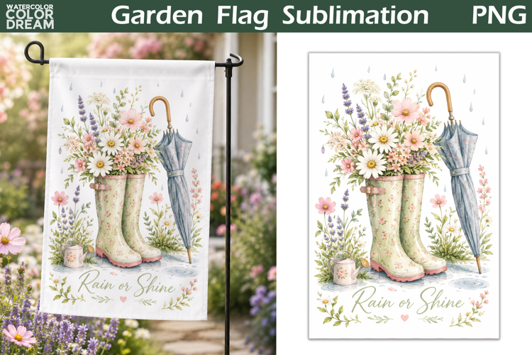 Rain or Shine Garden Flag | Floral Boots Sublimation
