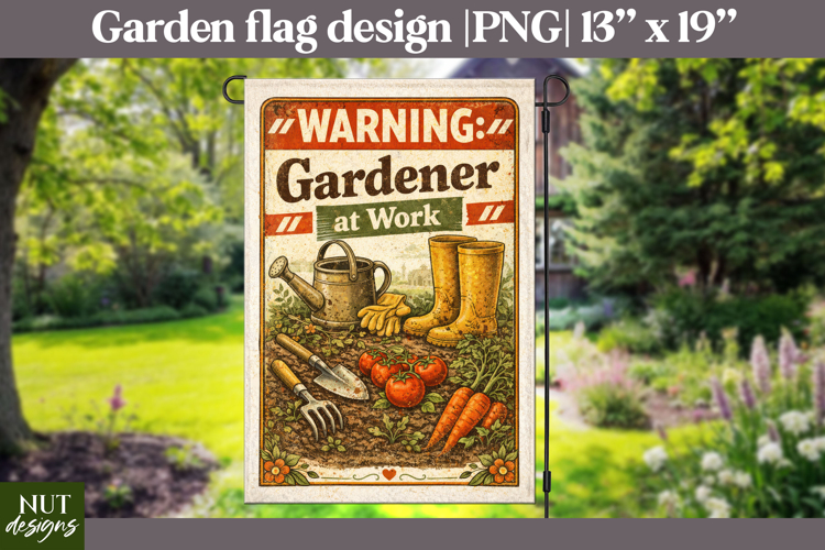 Farmhouse Garden flag sublimation Gardener At Work rain boot example image 1