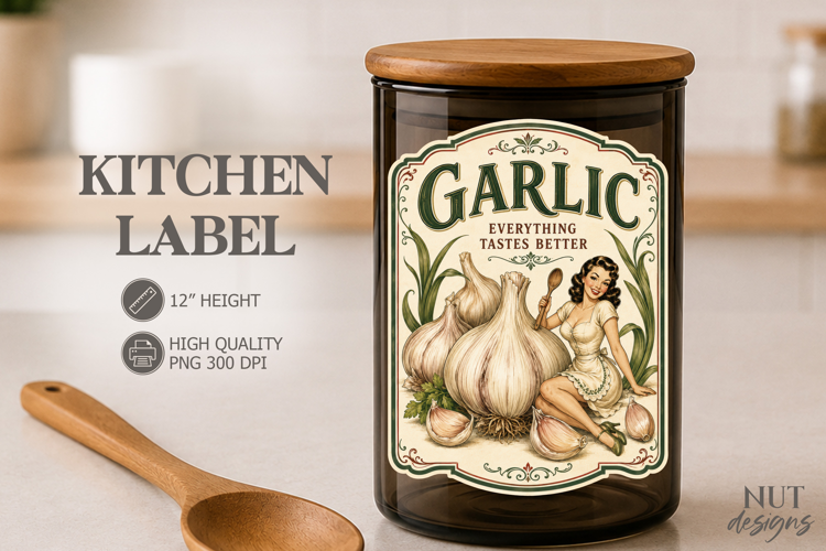 Pin up girl Vintage Garlic Kitchen Label Pantry label