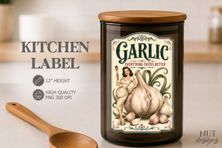 Pin up girl Vintage Garlic Kitchen Label Pantry label