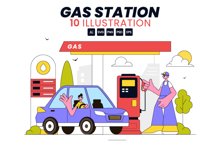 10 Gas Station Vector Illustration