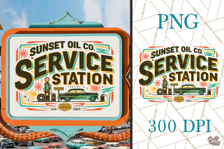 Retro Atomic Age Gas Station 1950s PNG