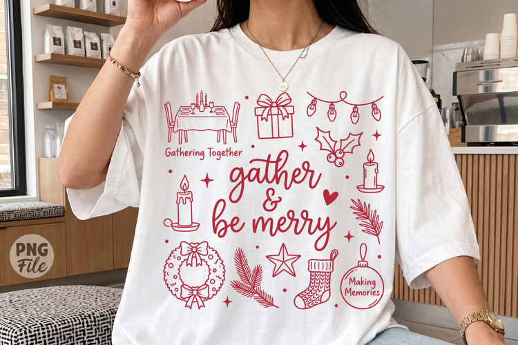 Gather And Be Merry Christmas PNG,Retro Holiday Doodle