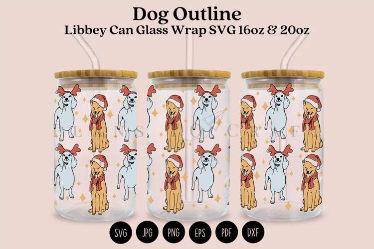 Christmas Dogs Libbey Can Glass Wrap SVG