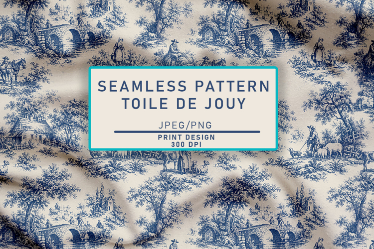 Blue Countryside Toile de Jouy Seamless Pattern