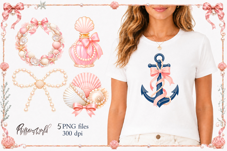 Coastal Coquette Clipart PNG | Nautical Charm Graphics