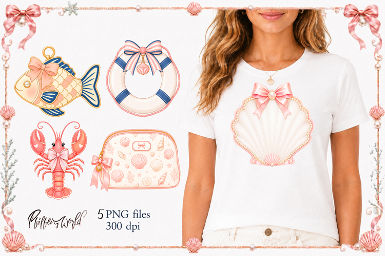 Coastal Coquette Clipart PNG | Nautical Charm Graphics
