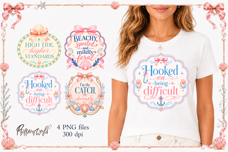 Girly Coastal Fishing Quotes PNG | Nautical Humor example image 1