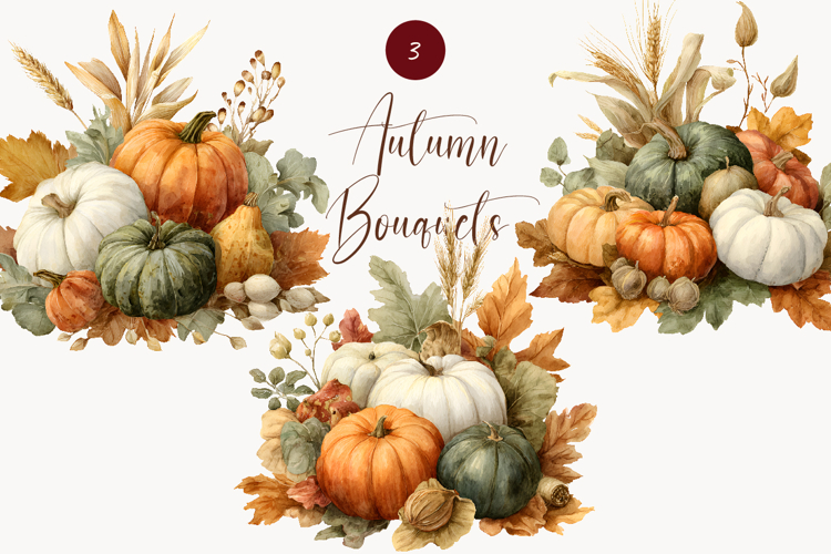 Watercolor Fall flowers - Fall clipart - Fall bouquets