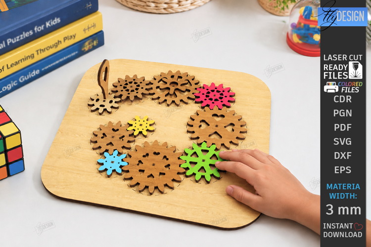 Wooden Gear Puzzle Laser Cut | Montessori Toy | Kids Laser