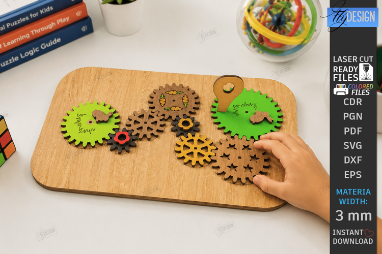 Wooden Gear Puzzle Laser Cut | Montessori Toy | Kids Laser