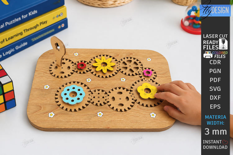 Wooden Gear Puzzle Laser Cut | Montessori Toy | Kids Laser