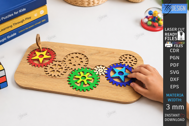 Wooden Gear Puzzle Laser Cut | Montessori Toy | Kids Laser