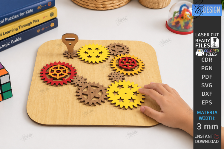 Wooden Gear Puzzle Laser Cut | Montessori Toy | Kids Laser