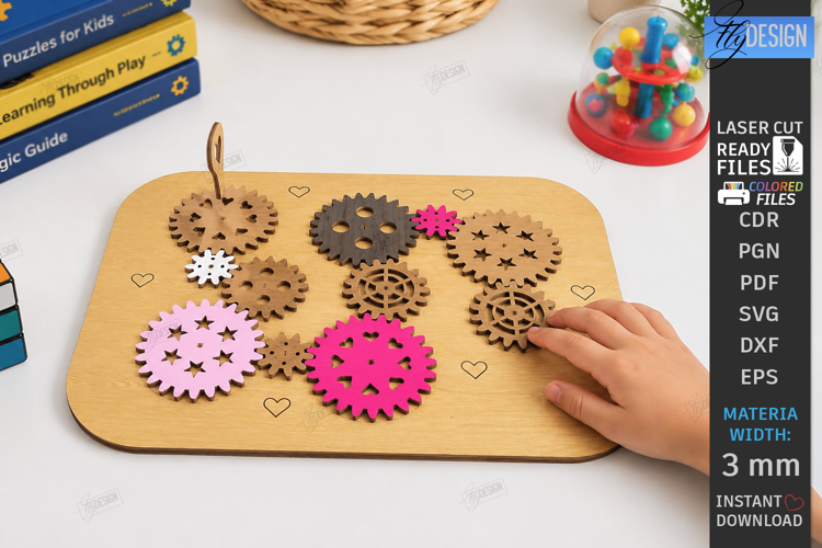 Wooden Gear Puzzle Laser Cut | Montessori Toy | Kids Laser
