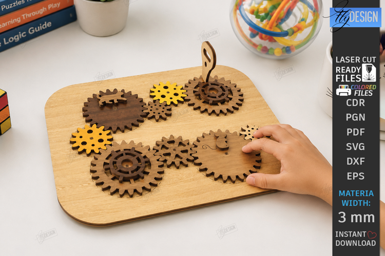 Wooden Gear Puzzle Laser Cut | Montessori Toy | Kids Laser