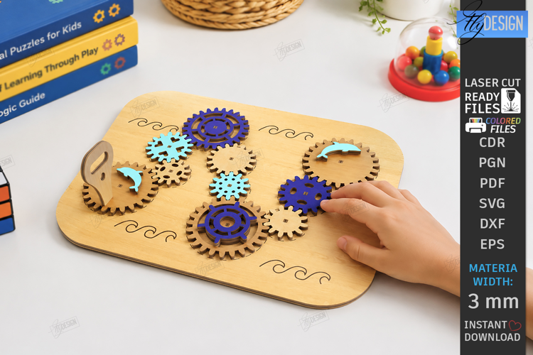 Wooden Gear Puzzle Laser Cut | Montessori Toy | Kids Laser